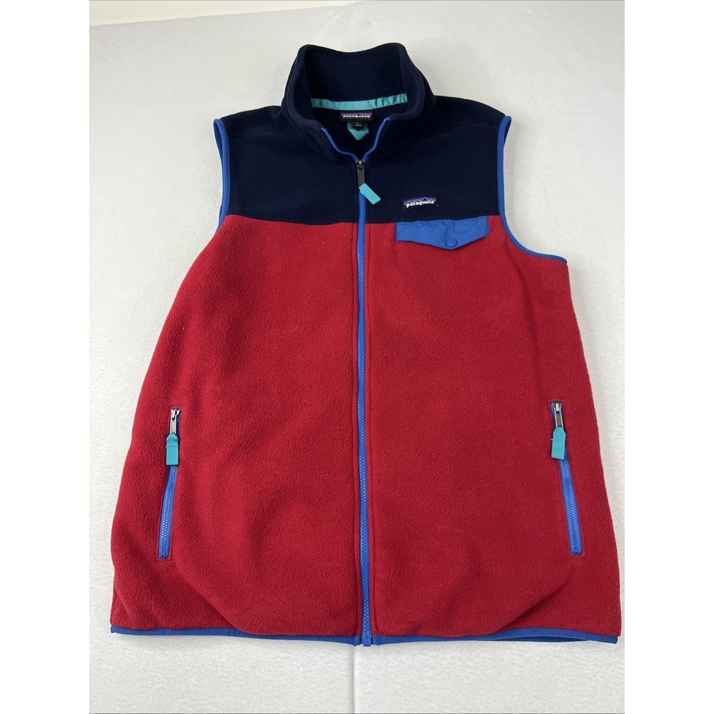 Patagonia Synchilla Vest Mens Large Red Navy Snap T Zip Colorblock